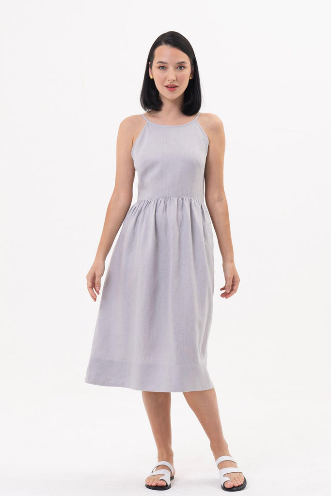 Kei Linen Breeze Midi Dress Grey