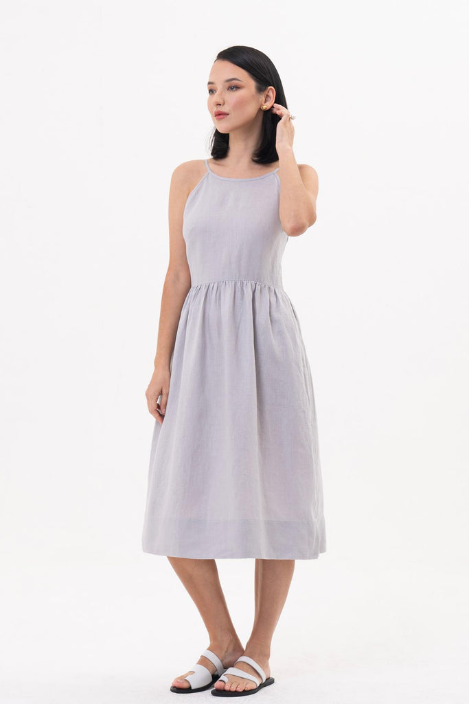 Kei Linen Breeze Midi Dress Grey