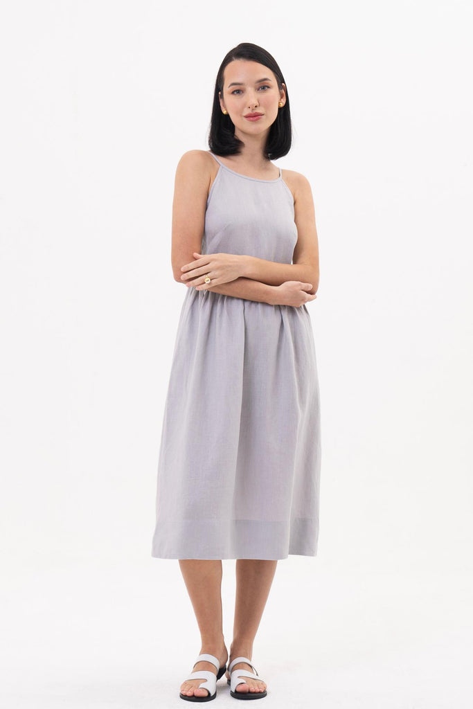 Kei Linen Breeze Midi Dress Grey