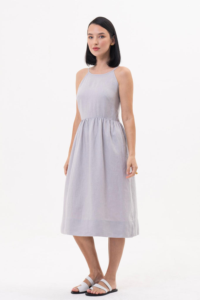 Kei Linen Breeze Midi Dress Grey