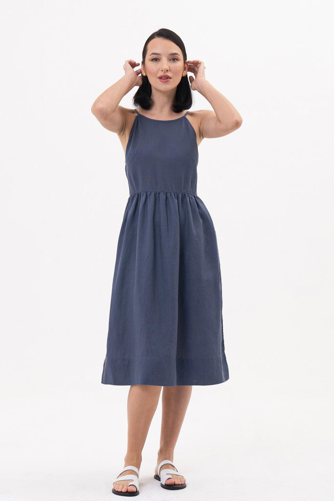 Kei Linen Breeze Midi Dress Indigo