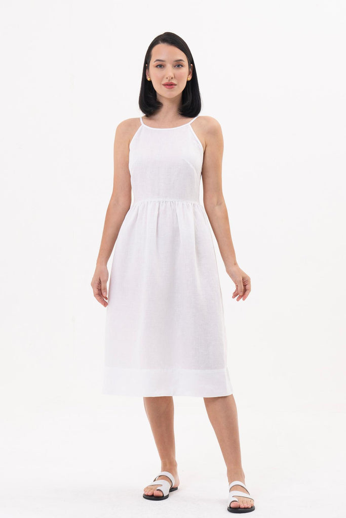 Kei Linen Breeze Midi Dress White