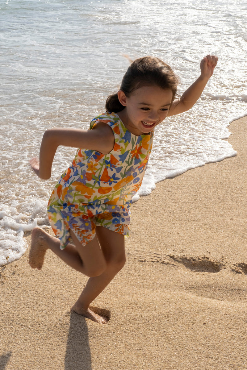 Resort-inspired styling featuring the Kids Tahiti Dress in Angel's Trumpet