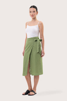 Kofiau Wrap Linen Skirt Green