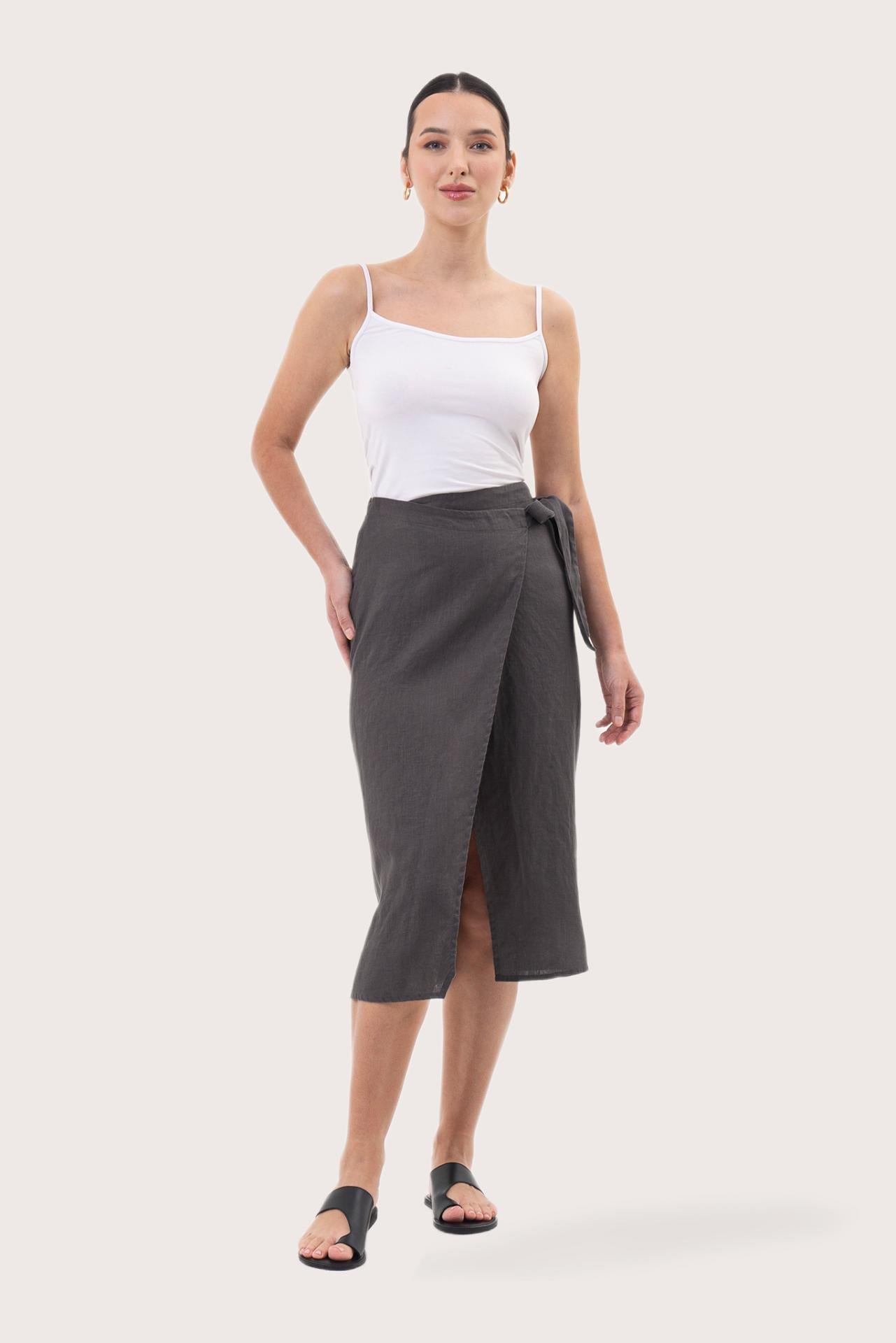 Kofiau Wrap Linen Skirt Grey