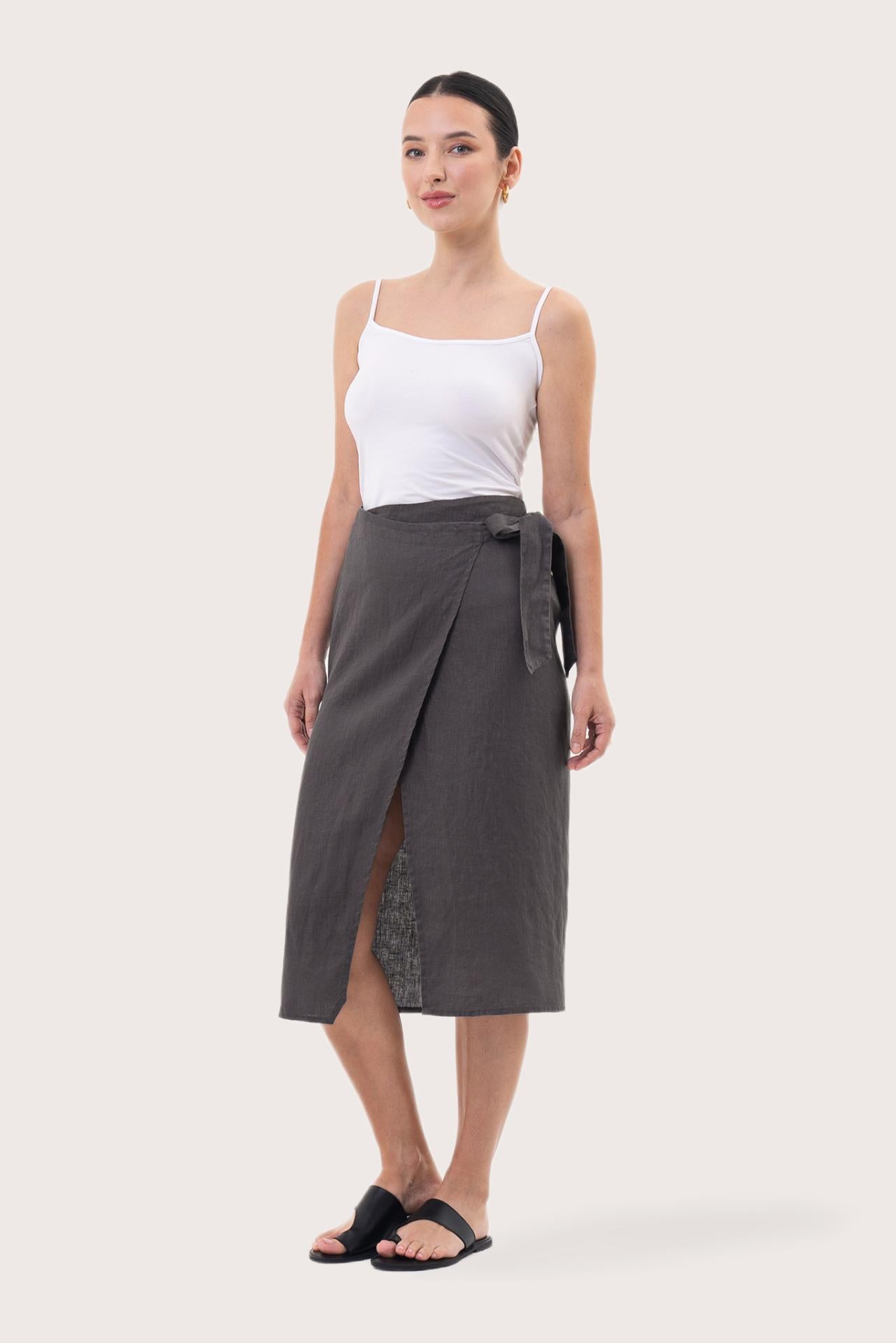Kofiau Wrap Linen Skirt Grey