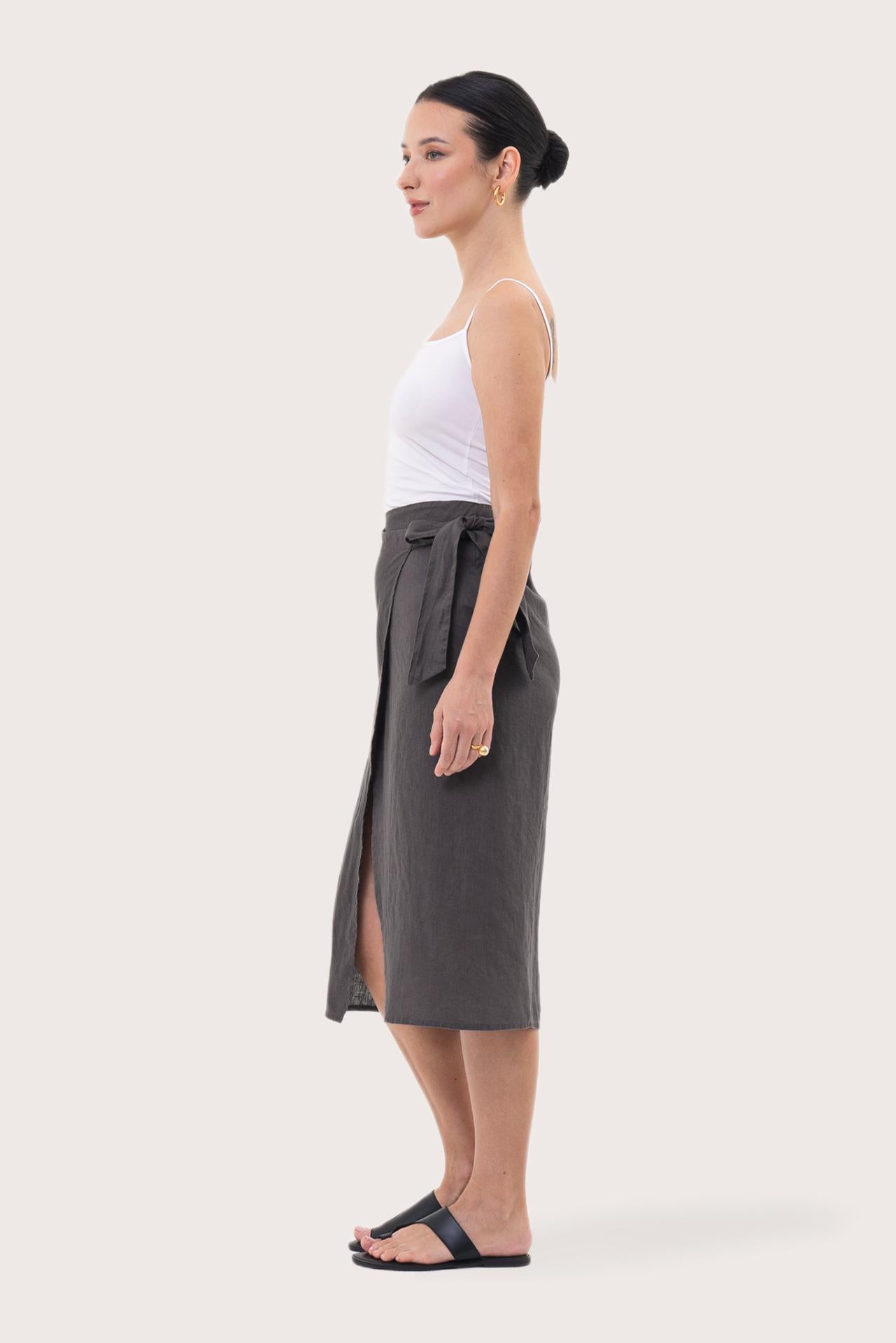Kofiau Wrap Linen Skirt Grey