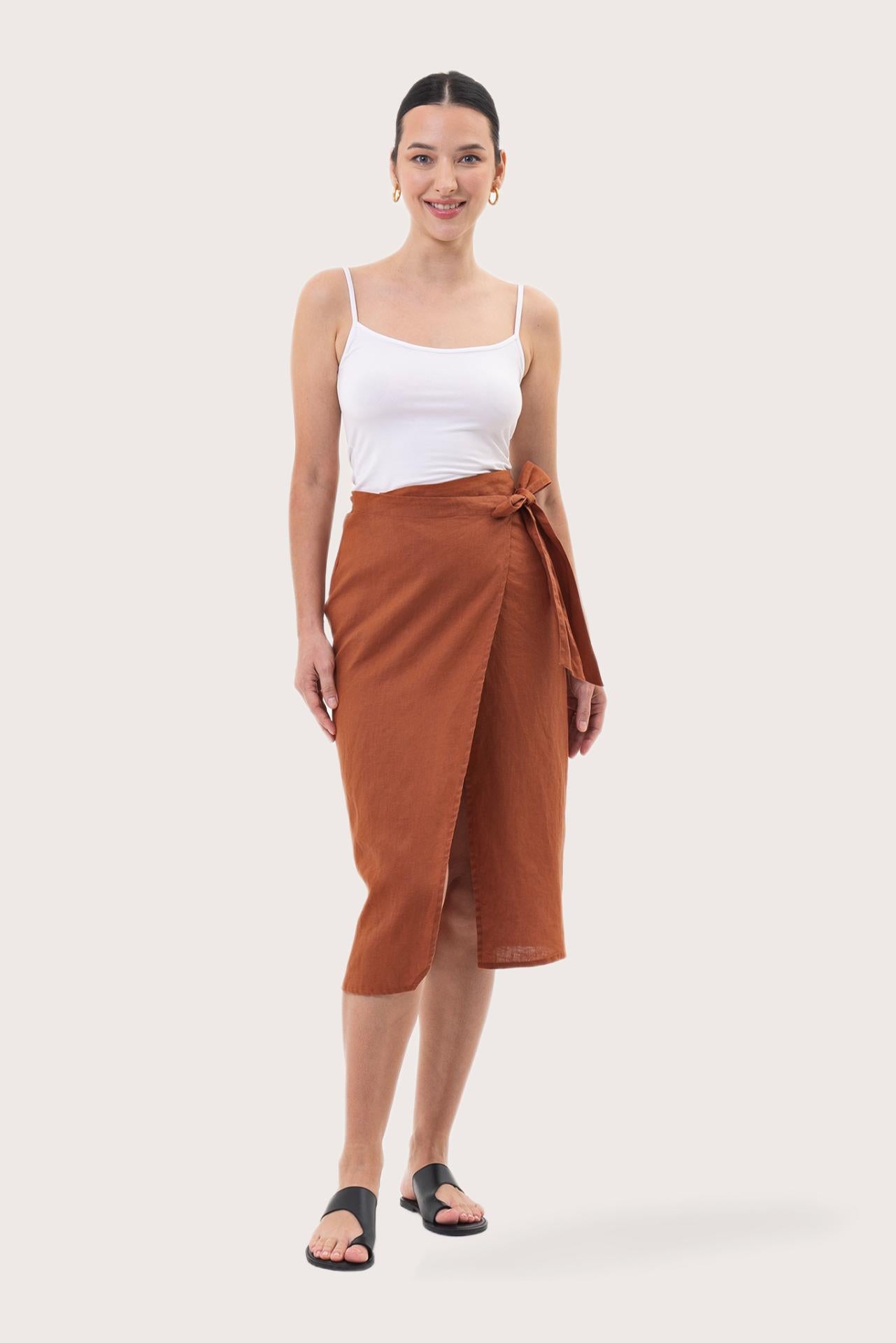 Kofiau Wrap Linen Skirt Terracotta