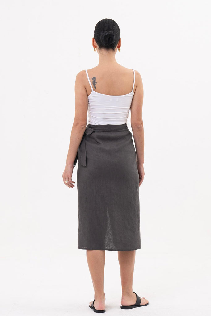 Kofiau Wrap Linen Skirt grey