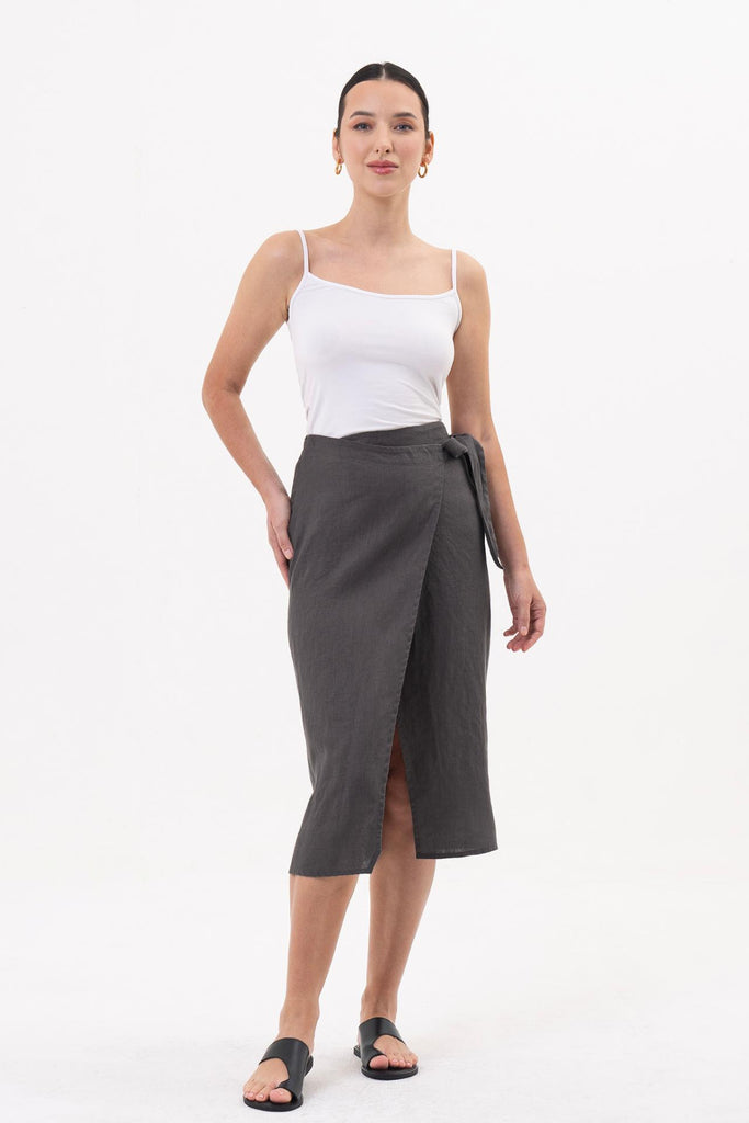 Kofiau Wrap Linen Skirt grey