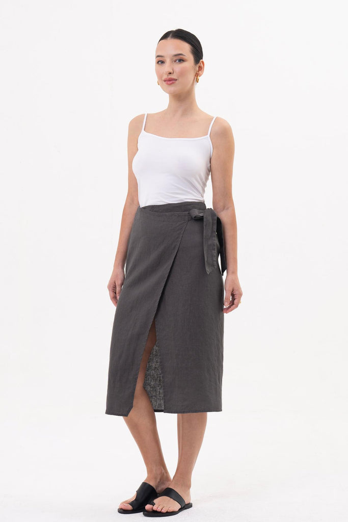 Kofiau Wrap Linen Skirt grey