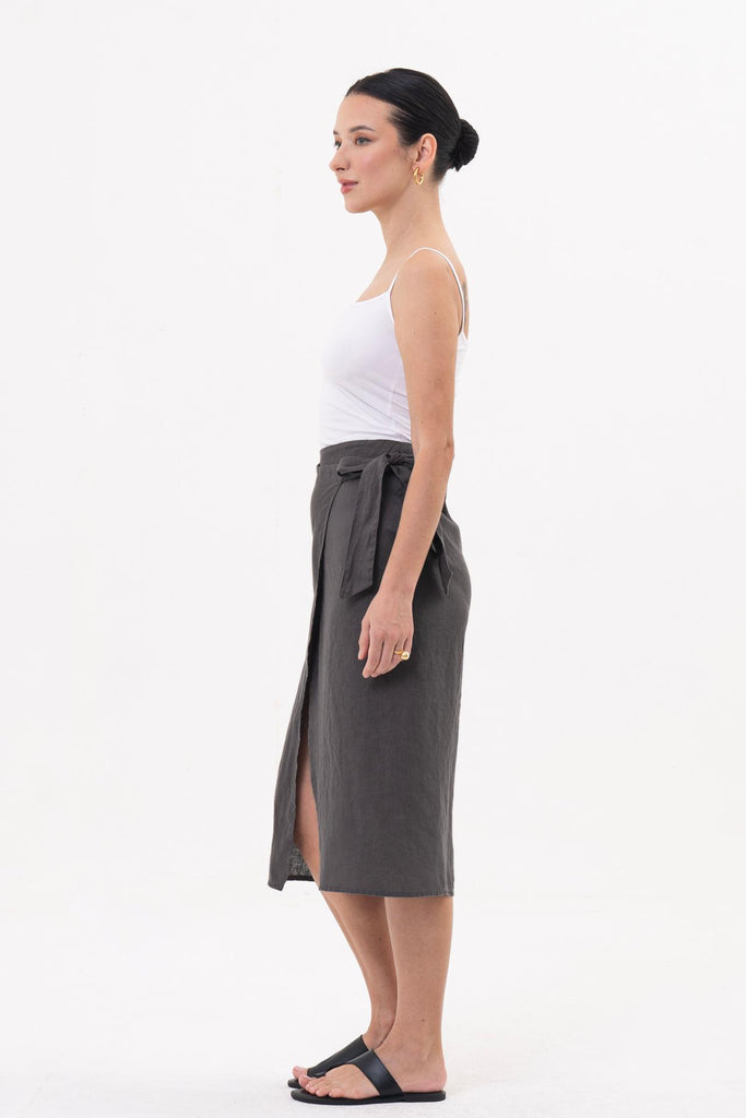 Kofiau Wrap Linen Skirt grey