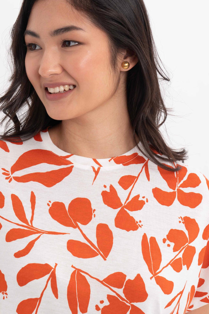 Lenore Printed Top Flower Dark Orange