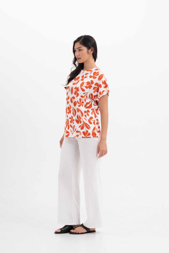 Lenore Printed Top Flower Dark Orange