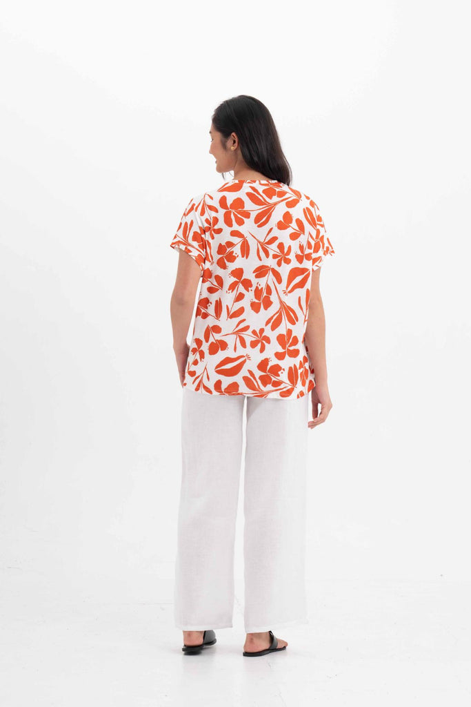 Lenore Printed Top Flower Dark Orange