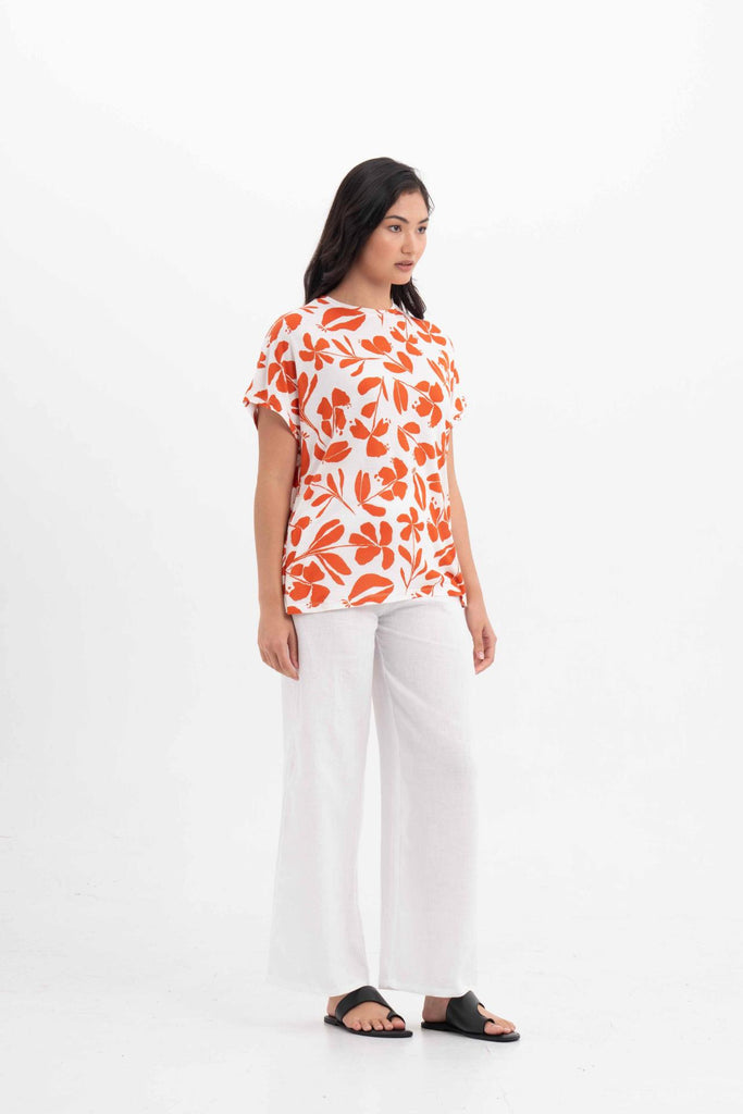 Lenore Printed Top Flower Dark Orange