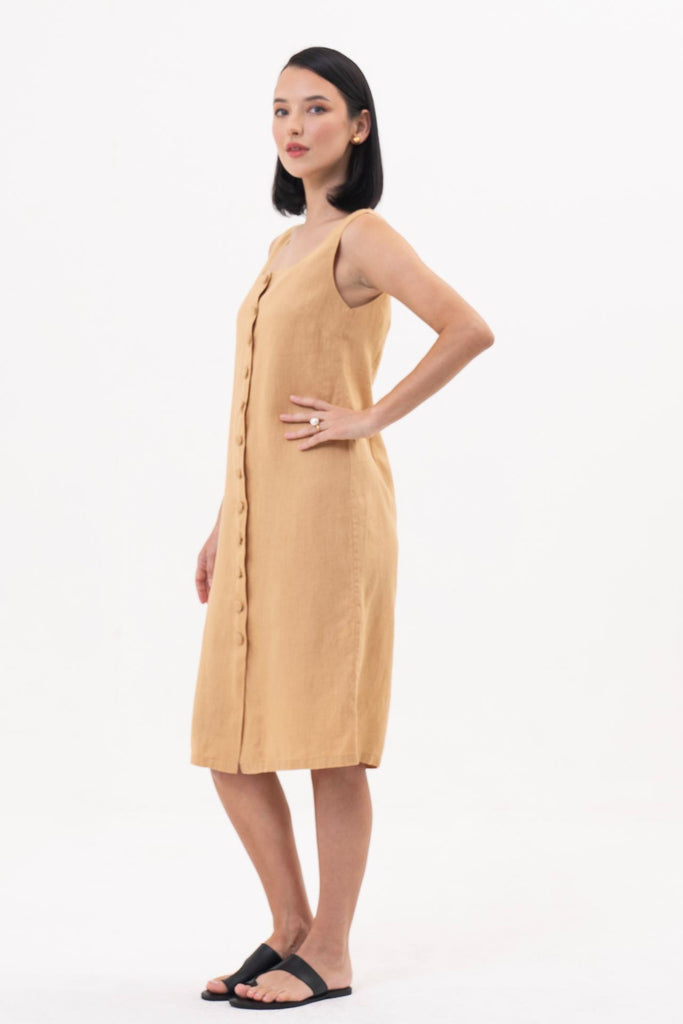 Linda Front Button Midi Dress Pale Yellow