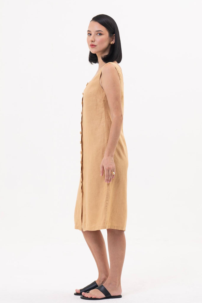 Linda Front Button Midi Dress Pale Yellow