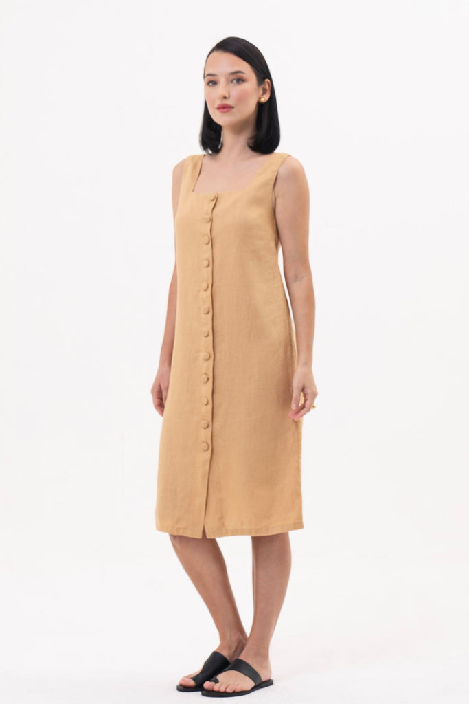 Linda Front Button Midi Dress Pale Yellow