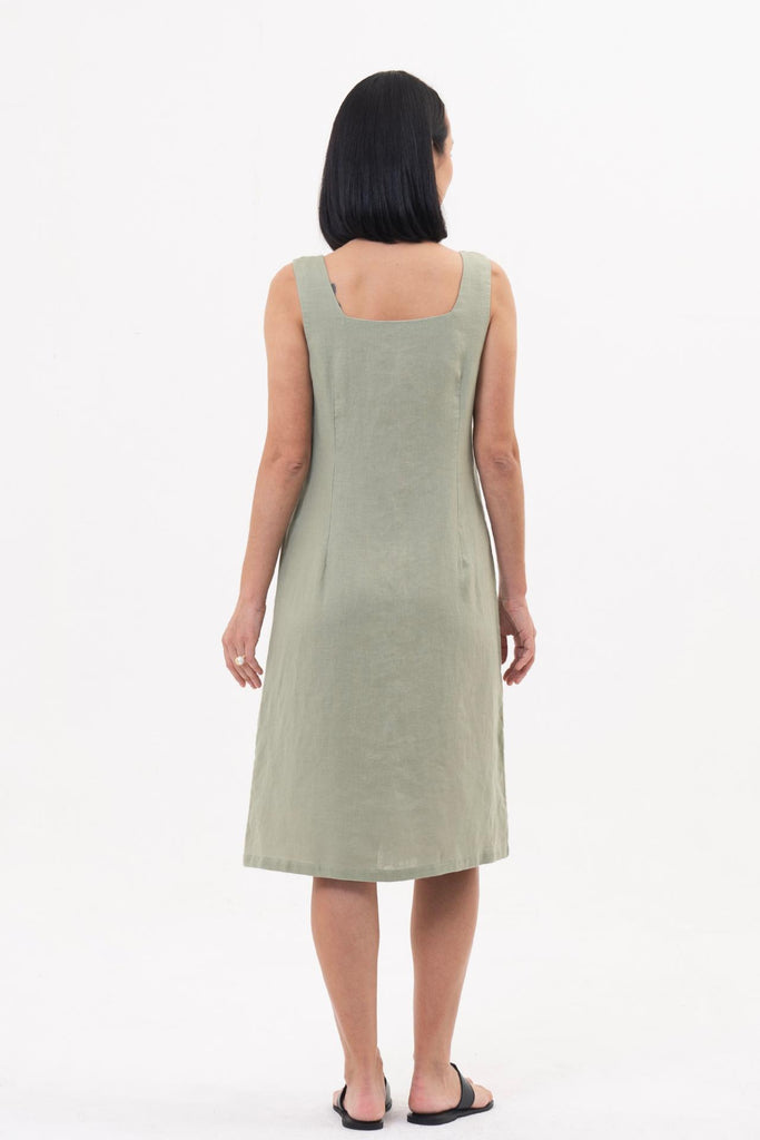 Linda Front Button Midi Dress Sage