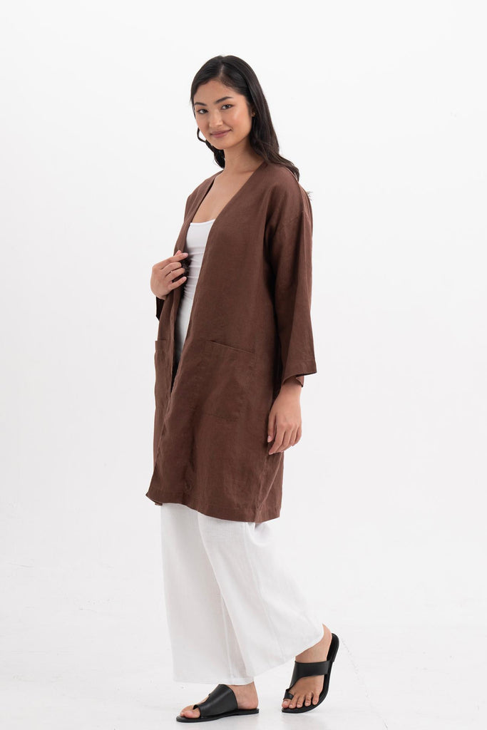 Linen Haori Outerwear Mahogany