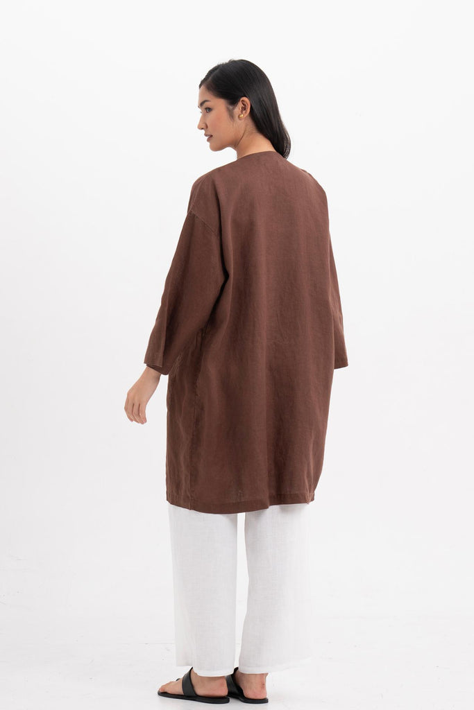 Linen Haori Outerwear Mahogany