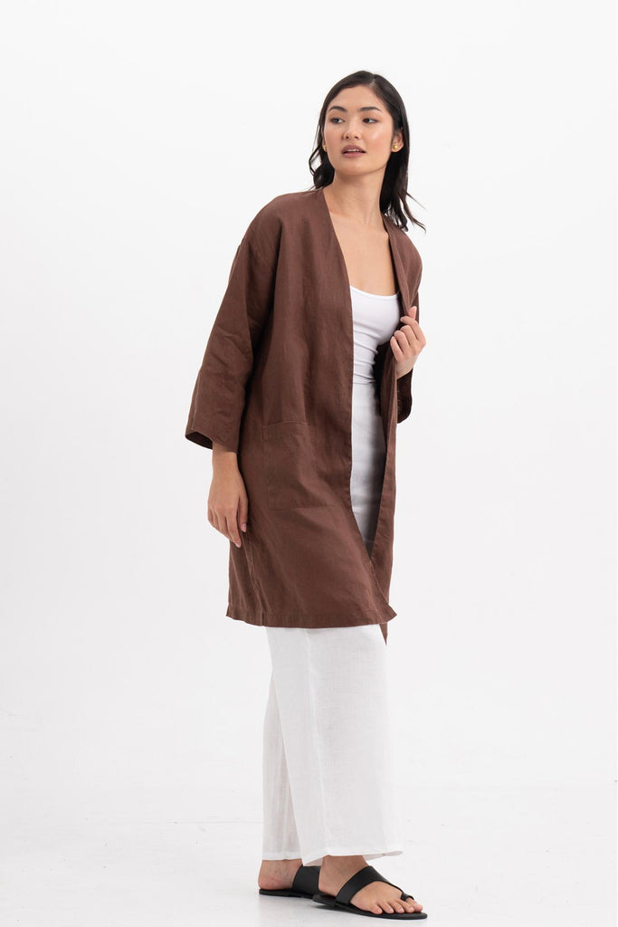 Linen Haori Outerwear Mahogany