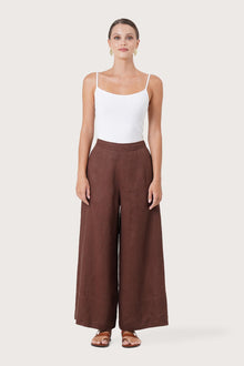 Linen Maxi Length Wide Pants Choco