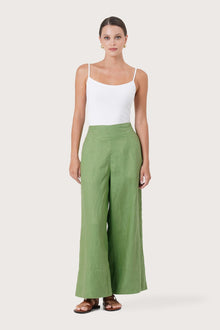 Linen Maxi Length Wide Pants Green Forest