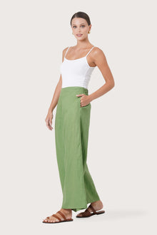 Linen Maxi Length Wide Pants Green Forest