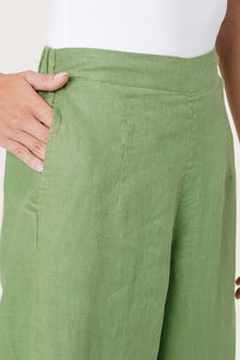 Linen Maxi Length Wide Pants Green Forest