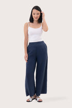 Linen Maxi Length Wide Pants Navy