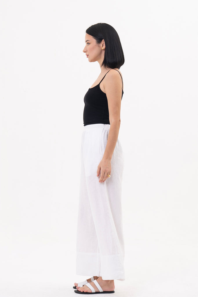 Linen Maxi Length Wide Pants White