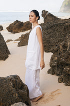 Linen Maxi Length Wide Pants White