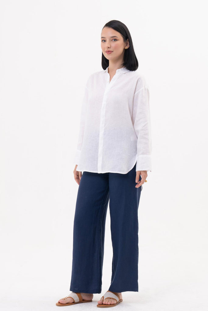 Loose Fit Linen Shirt White