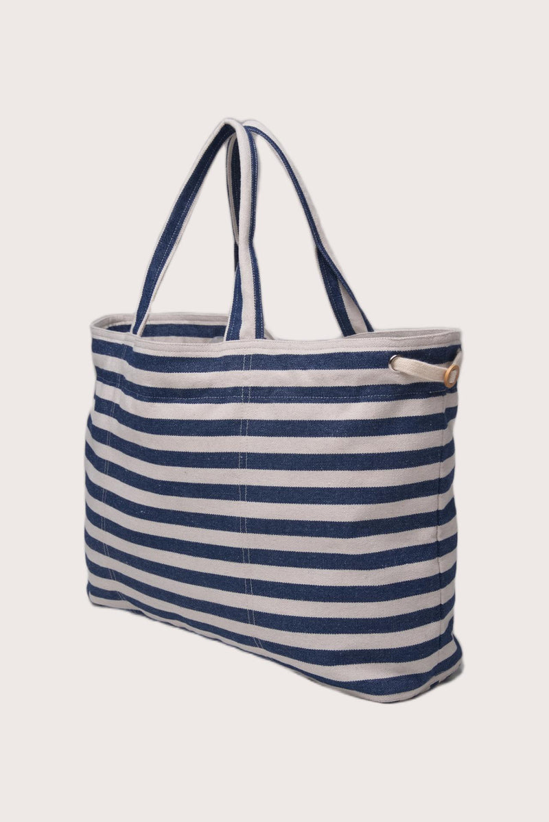 By The Sea Bali Marmara Stripe Tote Bag Stripes Navy Blue Natural