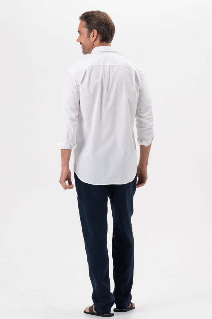 Men Cotton Long Sleeves Slim Fit Shirt White