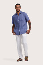 Mori Short Sleeve Linen Shirt Blue Jeans
