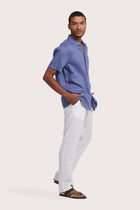 Mori Short Sleeve Linen Shirt Blue Jeans