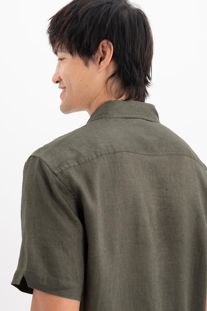 Mori Short Sleeve Linen Shirt Brown