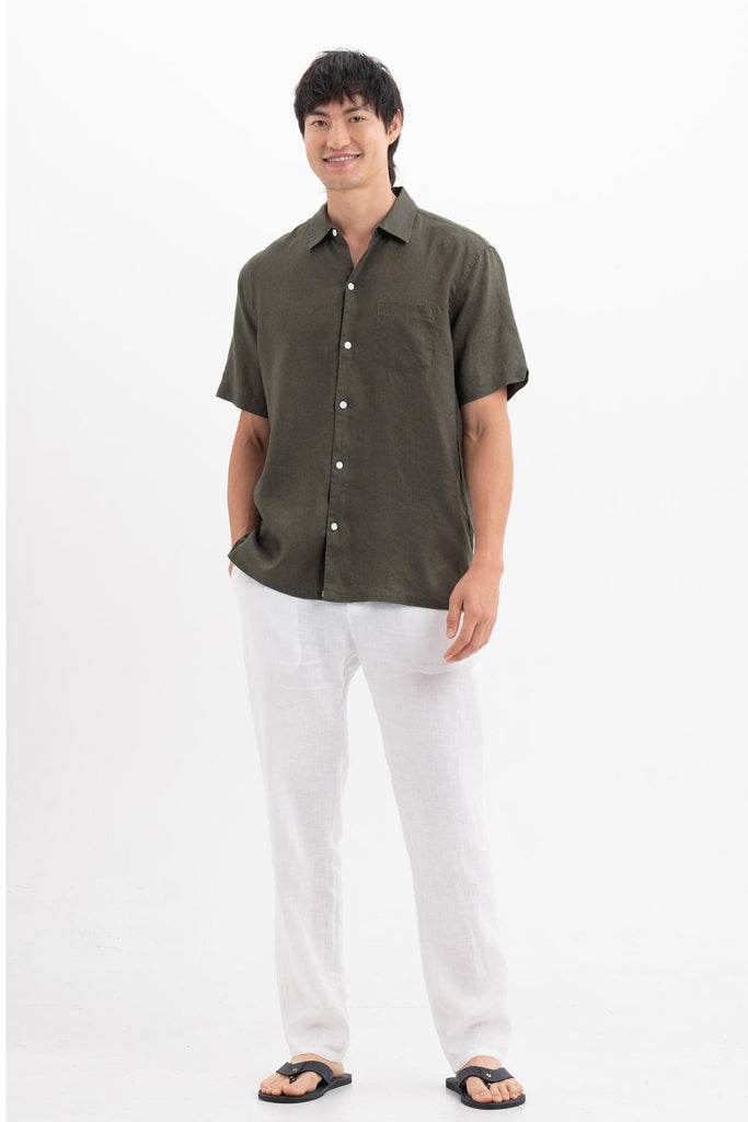 Mori Short Sleeve Linen Shirt Brown