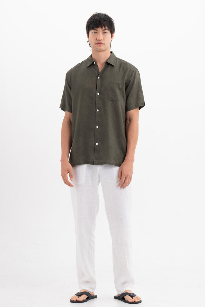 Mori Short Sleeve Linen Shirt Brown