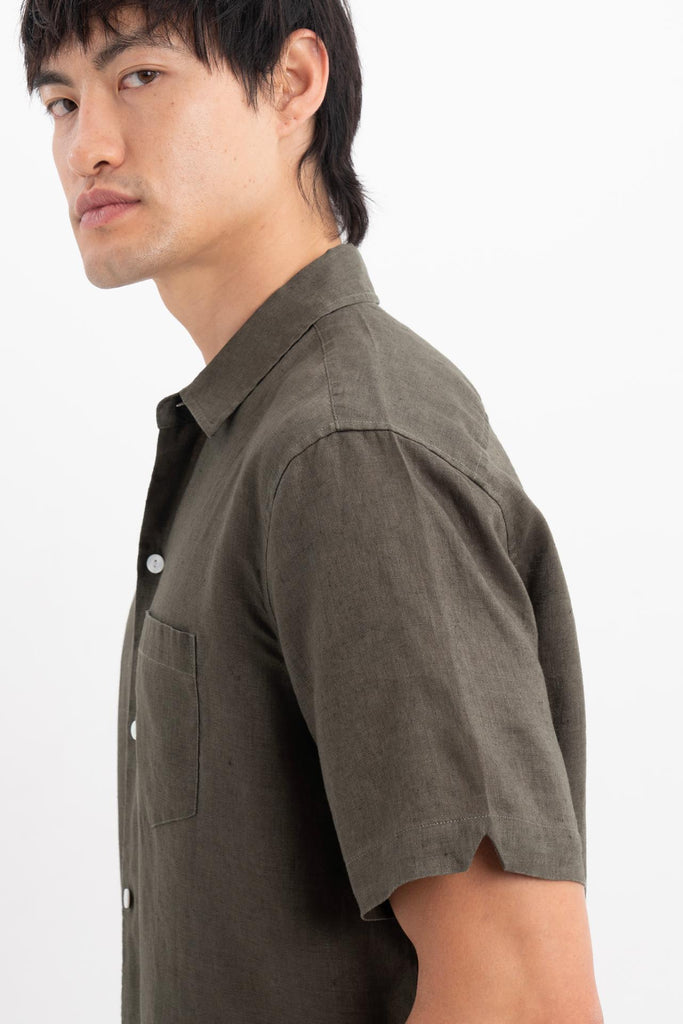 Mori Short Sleeve Linen Shirt Brown