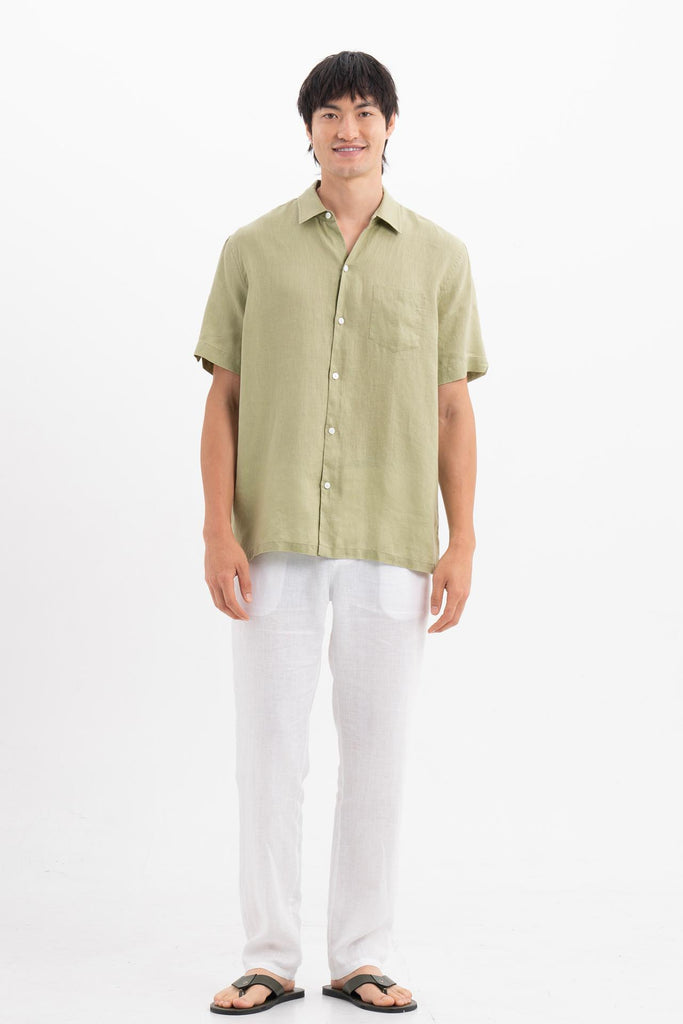 Mori Short Sleeve Linen Shirt Green