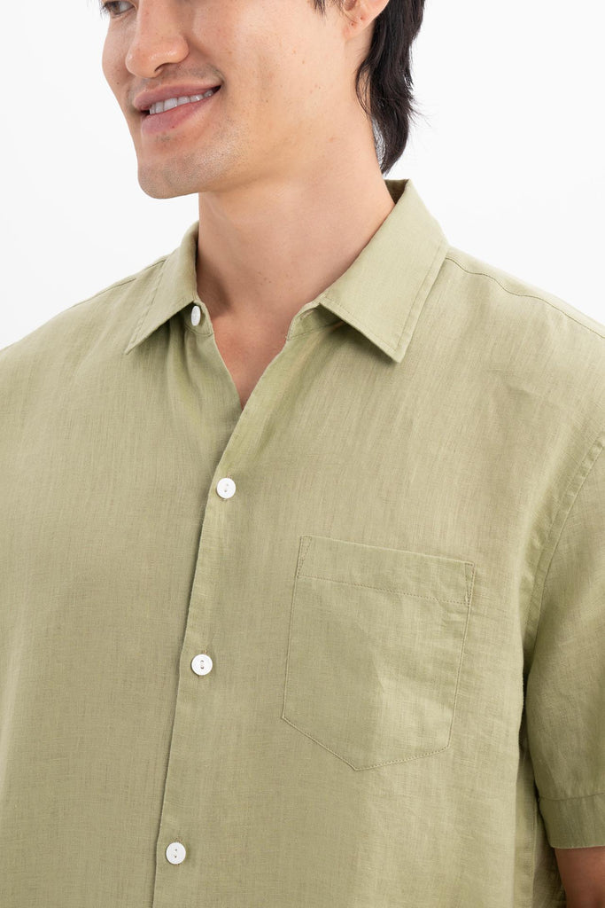 Mori Short Sleeve Linen Shirt Green