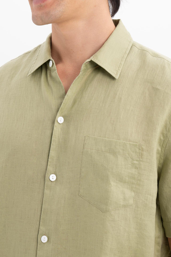 Mori Short Sleeve Linen Shirt Green