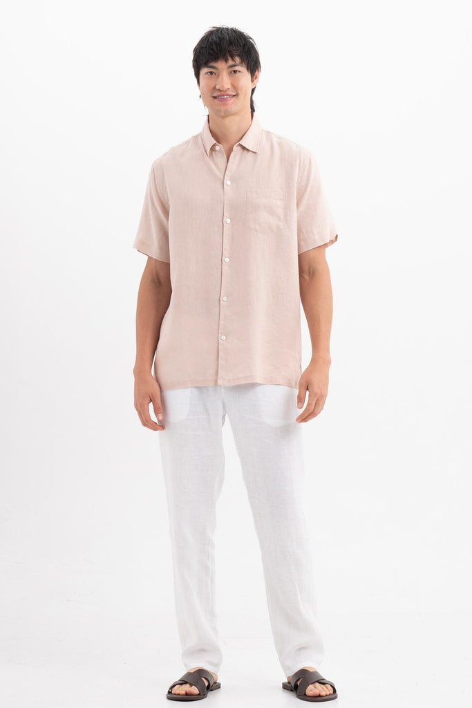 Mori Short Sleeve Linen Shirt Light Pink