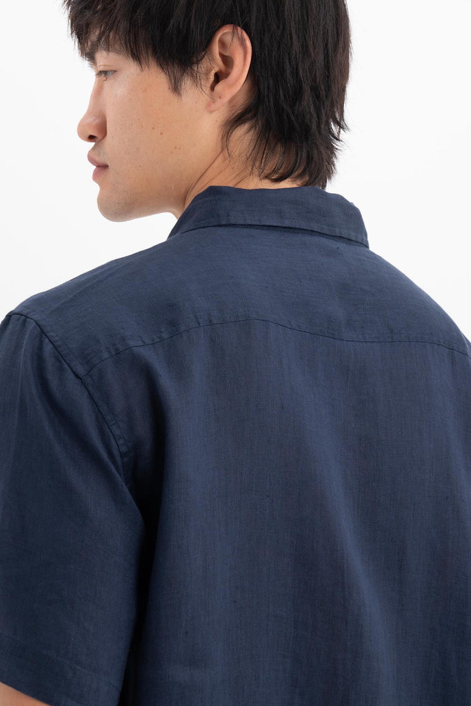 Mori Short Sleeve Linen Shirt Navy