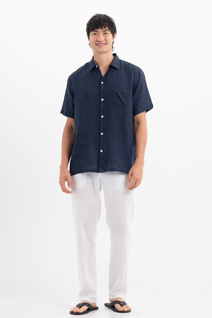 Mori Short Sleeve Linen Shirt Navy