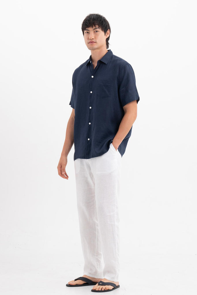 Mori Short Sleeve Linen Shirt Navy